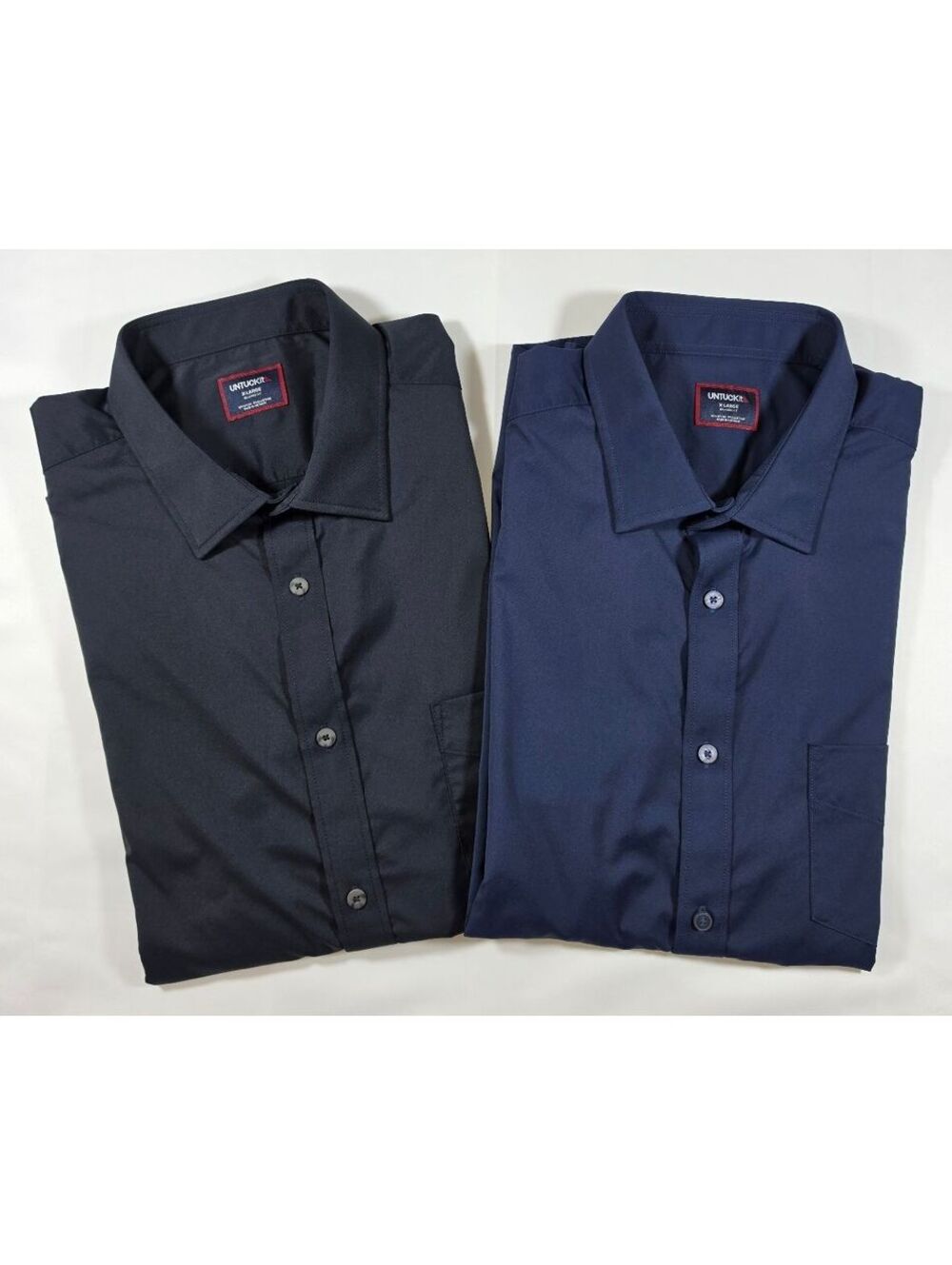 UNTUCKit Gironde Relaxed Fit Long Sleeve Dress Shirts - Navy & Black, Size Large